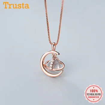 

Trustdavis Genuine 925 Sterling Silver Cute Dazzling Planet Moon CZ Pendant Short Necklace For Women Wedding Jewelry Gift DS2192