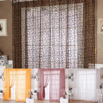 

Voile Curtain Flocking Floral Pattern Sheer Tulle Voile Drape Valance Door Window Curtain Cortinas for Living Room Curtain 1M*2M