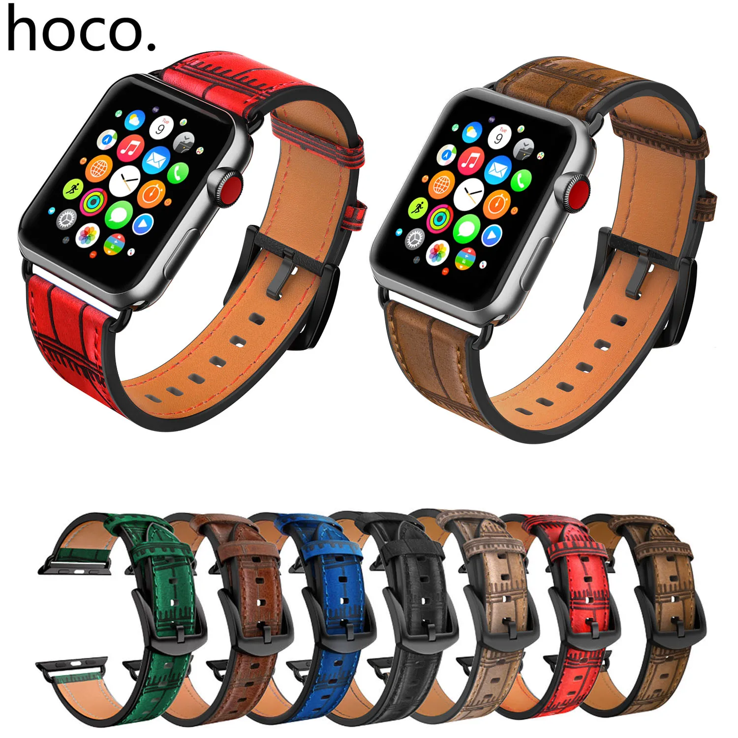 Ремешок HOCO с бамбуковым узором для часов Apple Watch Series 1 2 3 4 5, ремешок из натуральной кожи для iWatch 44 мм 42 мм 40 мм 38 мм, браслеты