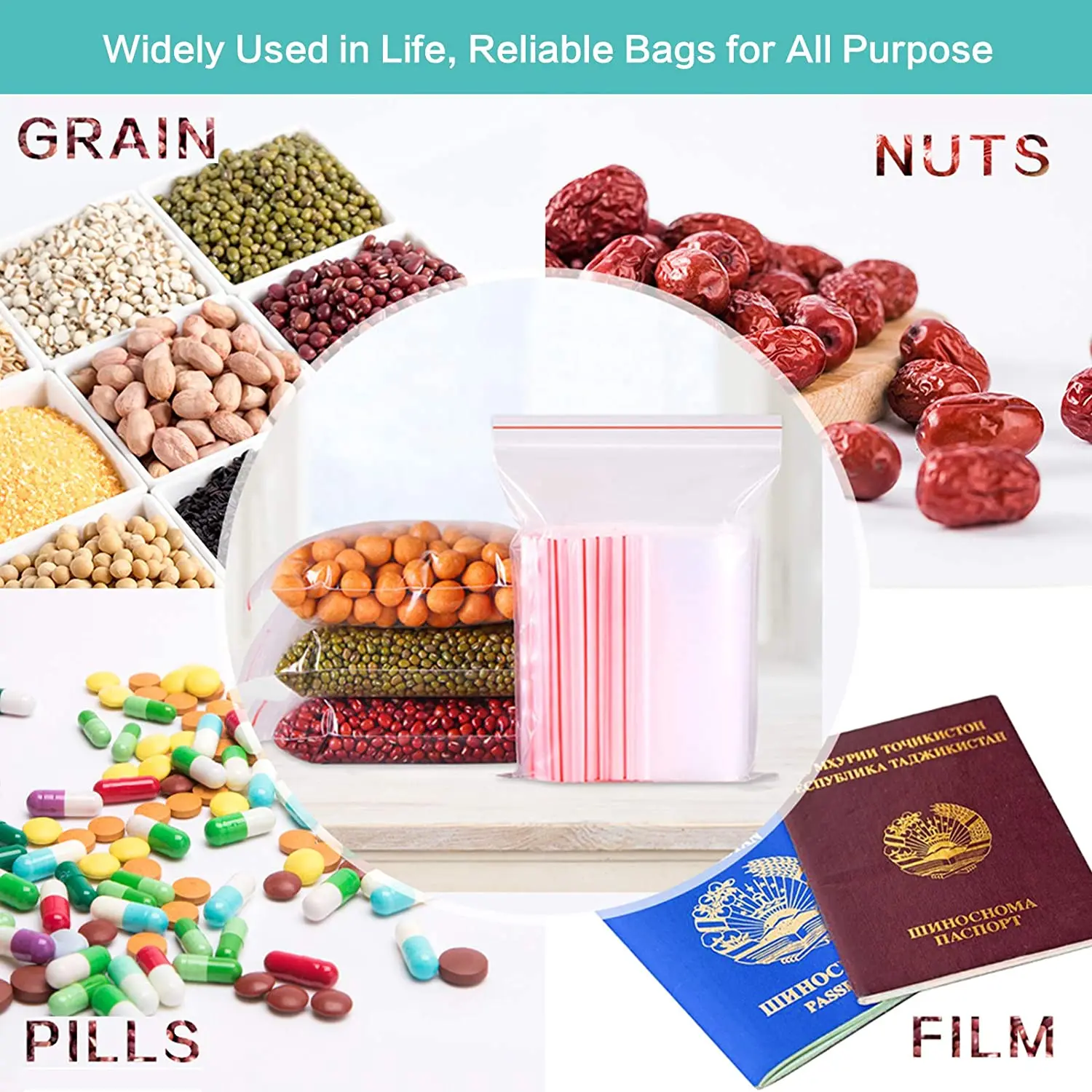 100/300/500Pcs/pack Resealable Plastic Zip Lock Bags Clear Poly Zip lock Bag Food Storage Reclosable Vacuum Fresh Organize Bag