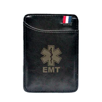 

Classic EMT Emergency Medical Technician Leather Magic Wallets Fashion Small Men Money Clips Card Purse Thin Cash Holder