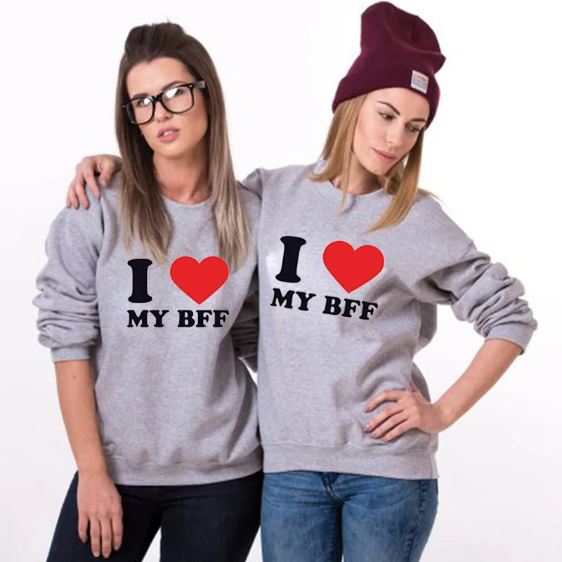 Свитшот унисекс флисовый свободного кроя с надписью I Love My Bff|Толстовки и