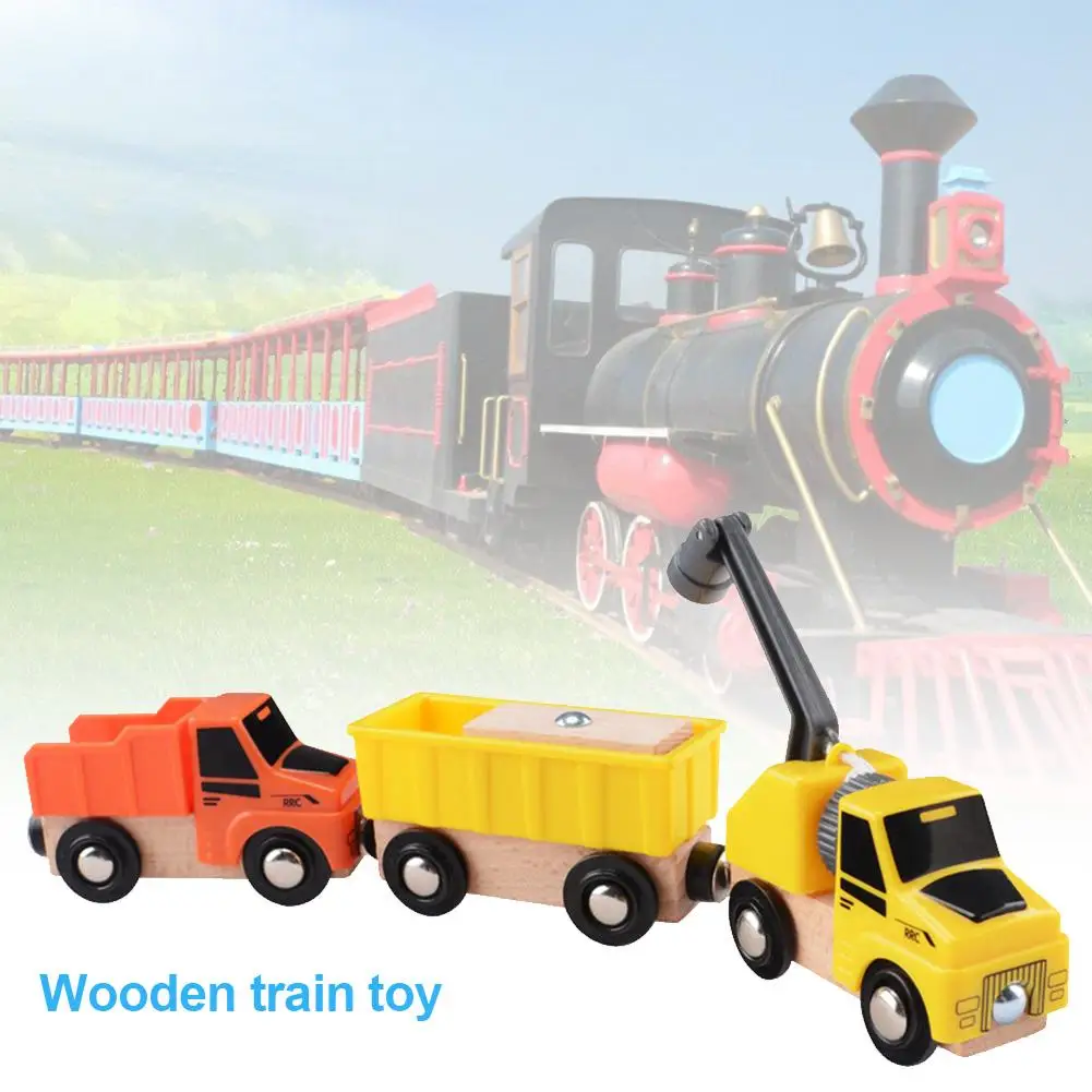 Wooden Train Toy Magnetic Construction Vehicle Toy Wooden Play Set Compatible With Most Wooden Tracks For 2