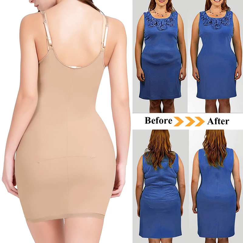 Detachable & Adjustable Spaghetti Straps Lightweight Smoothing Tummy Control  Shapewear Slip Dress