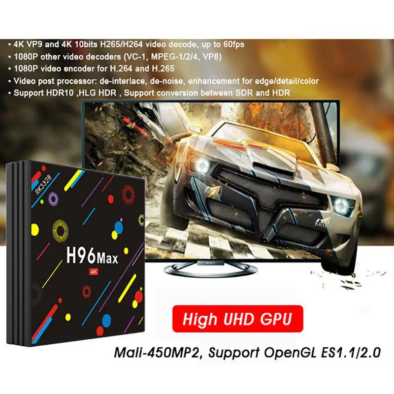 4+ 32GB Max H2 tv Box Четырехъядерный 4K Smart Wi-Fi Bluetooth 4,0 Top Box медиаплеер с Android 7,1 RK3328 чип