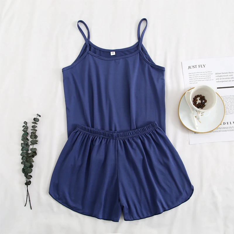 

FallSweet Pajamas for Women Summer Solid Sleepwear Sexy Pyjamas Set Tank Top Shorts Nightwear