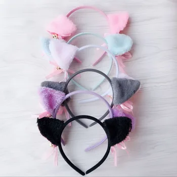 

Fashion Night Party Club Bar Wearing Decorate Headband Hair Hoop Cat Fur Ear With Bell Bowknot Hairclip Hairpin for Girl Cosplay