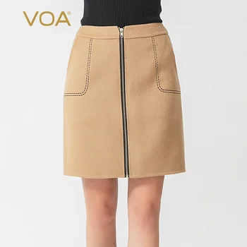 

VOA Double-Sided 14.75 Micron Small Cashmere Black Arch Needle Metal Zipper Fly xie cha dai Step Skirt SC959