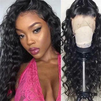 

Front Lace Wig Water Wave Baby Hair Brazilian Remy Hair Wigs Pre-Plucked Natural Human Hai