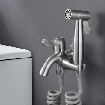 

SUS304 Bidet Faucet Set Single Cold Water Valve Handheld Shattaf Sprayer Toilet Douche Spray with PVC Shower Hose & Base HIDEEP