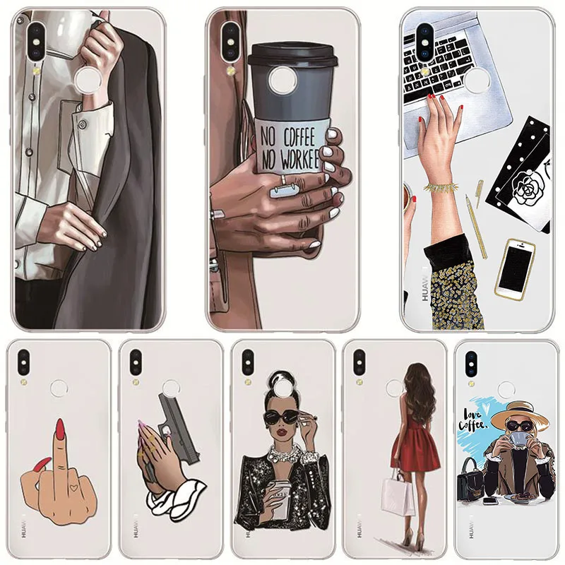 

Soft TPU Case For Huawei nova 3 4 3i 3e 4e Y5 Y6 Y7 Y9 Pro Prime 2017 2018 2019 Enjoy 9 9s Black Brown Hair Fashion Queen Classy