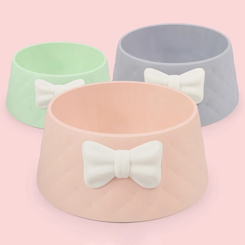 

Pet Bowl Feeder Cute Bow Diamond Pattern Dog Cat Bowl Environmental Protection PP Leak-Proof Basin Dog Feeding Bowl Pet Products