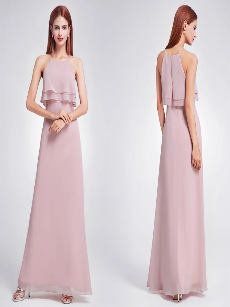 Skyyue оборками платье подружки невесты без рукавов Vestido Madrinha плюс размер Слинг сплошной шифон Длинные женские вечерние для девочек C510