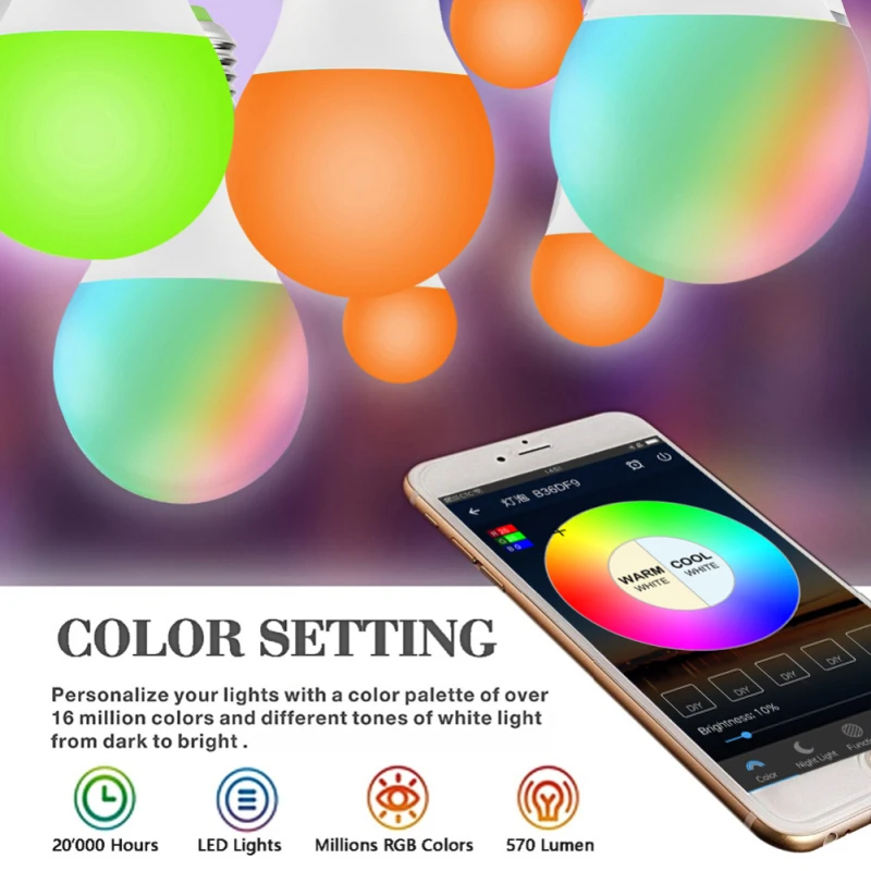 New Wireless Smart WiFi Light Bulb Led Lamp 7W RGB E27 Wake-Up Warm Lights Work with Alexa Google Home Lights 1pcs