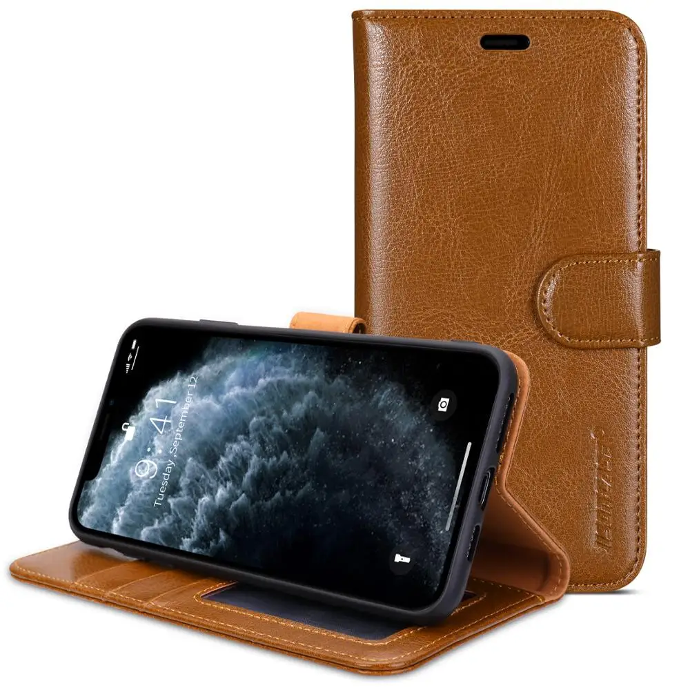 

Jisoncase Genuine Leather Wallet Case for iPhone 11 Pro, Anti-Slip with Cards Holder & Magnetic Flip C