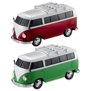 

2 Pcs Colorful Mini Bluetooth Speaker Car Shape Mini Bus Speaker Support Fm +U Disk Insert Card Mini Speaker Mp3 Player Red & Gr