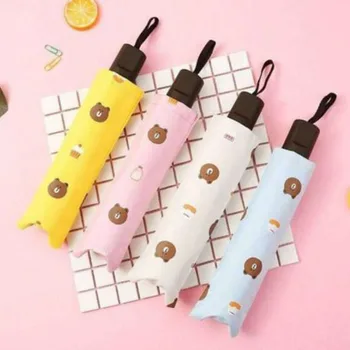 

New folding black plastic bear sun umbrella student small fresh folding umbrella