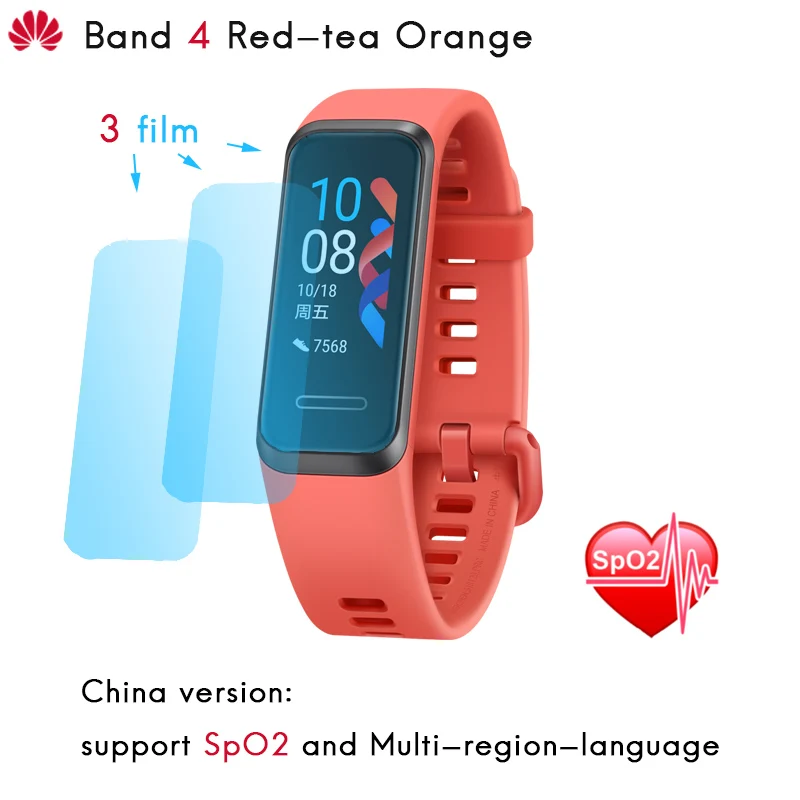 add film Orange Смарт-браслет huawei Band 4 SpO2 с кислородом крови, инновационные часы с циферблатом, подключи и ЗАРЯЖАЙ, активный мониторинг здоровья - Цвет: add film Orange