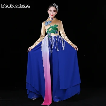 

2020 dance dress chinese style classical yangko dance costumes female elegant ancient style sleeves hanfu adult clothes