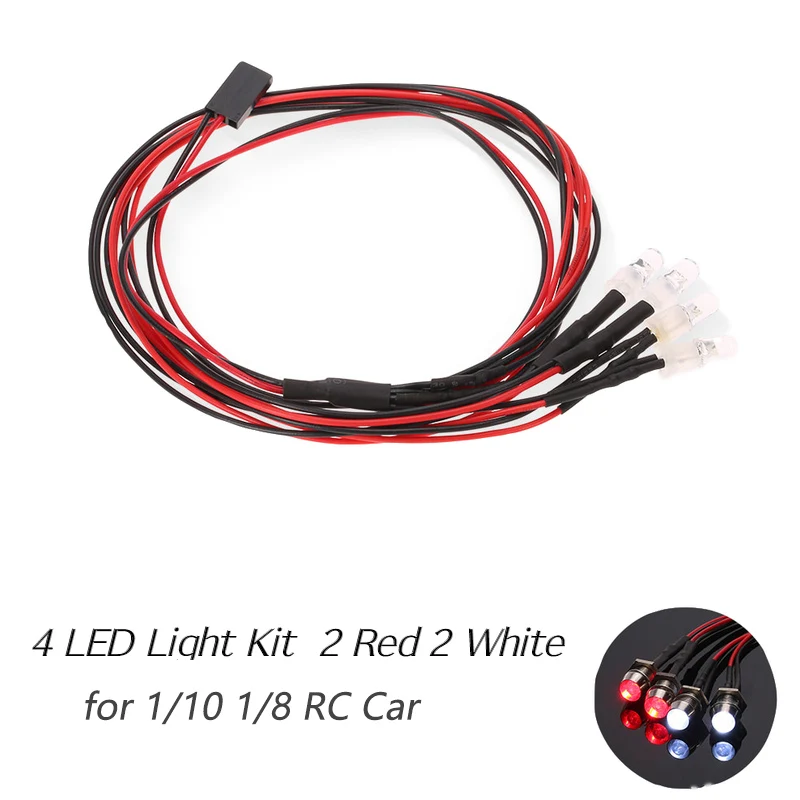 

4 LED Lights Lamp Kit for RC Car 1/10 1/8 Traxxas HSP Redcat RC4WD Tamiya Axial SCX10 D90 HPI RC Car Truck Model Parts