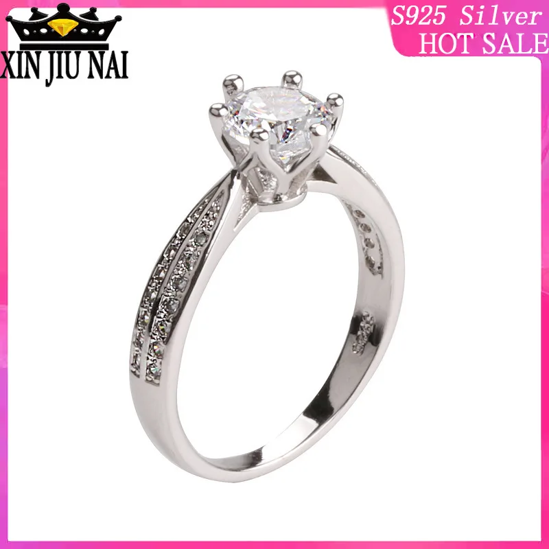 

925 sterling silver Classic Six-claw 1-Carat Simulated Ring Lady Zircon Diamond Ring Marriage Micro-inlaid Zircon Jewelry