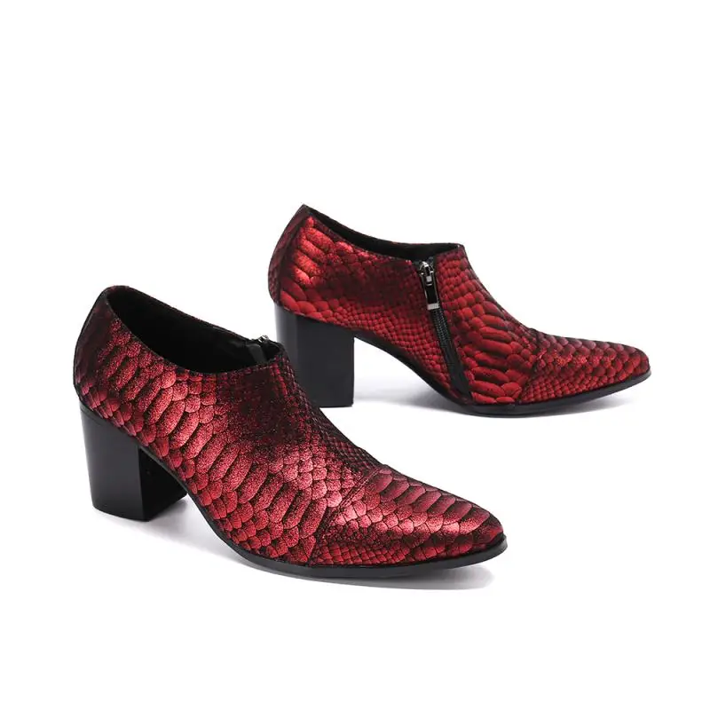 British Trend High Geel Wedding Shoes Men Printing Leather Leisure Party Shoes Mens Height Increase Pointed Toe Work Shoes 37-46