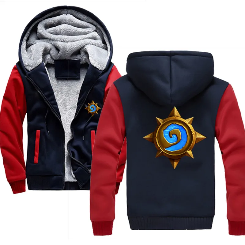Red blue Hearthstone Hemd Homme зима теплая Толстая шерстяная шерсть Harajuku мужская Толстовка Толстая куртка - Цвет: Red blue