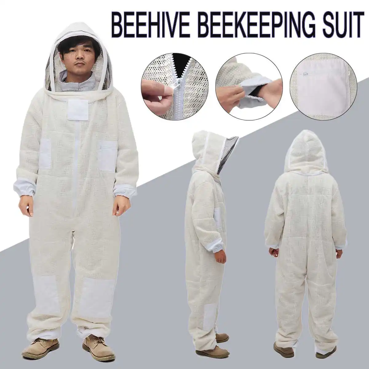 

3 Layer Beekeeping Beekeeper Bee Suit Breathable Siamese Design HD Surface Net Protective Suit Full Body Beekeeping Clothing Hat
