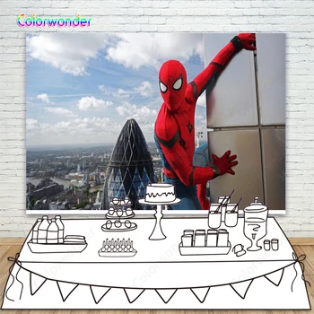 

Vinyl Superhero spiderman Backdrop Photo Background newborn Children Baby Birthday party Decoration photo studio