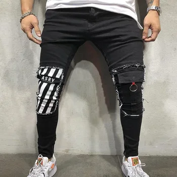 

Patchwork ripped Jeans Men Fashion Stretch Skinny Denim Trousers Designer Destroyed Streetwear Hip Hop Pants Printed Jeans Brand