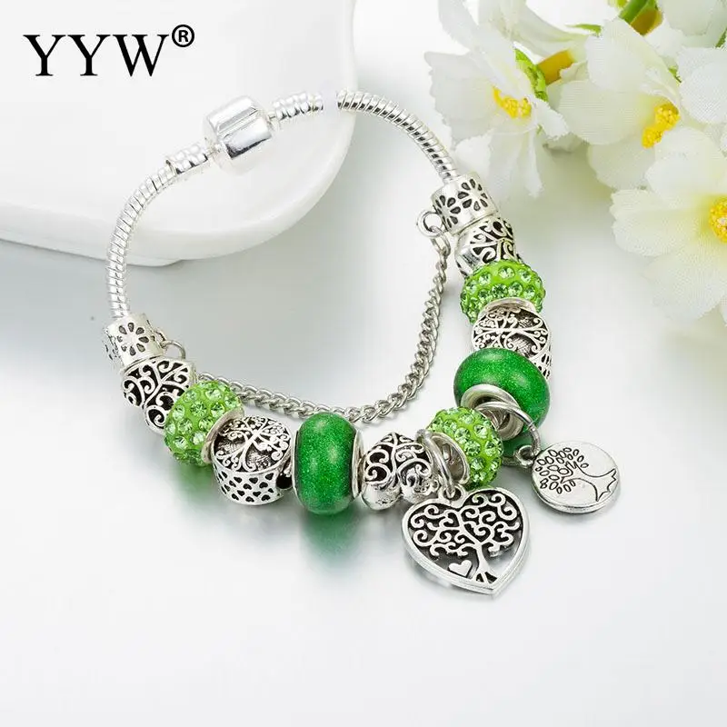 Green Crystal Bracelet Charms beads Pulseras Bracelets For Women Bransoletki Damskie Beads Armband 17-21cm Bileklik
