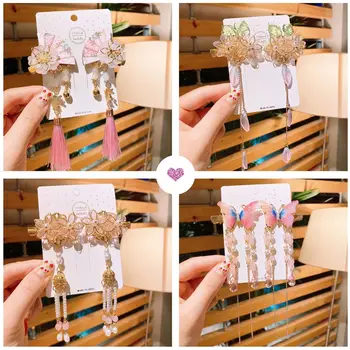 

Chinese Clothing Headdress Girl's Children Side Clip Tassels Antique Style Hair Accessories Immortal Ancient Costume Princess Ha