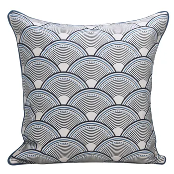 

DUNXDECO Cushion Cover Decorative Square Pillow Case Cojines Modern Blue Geometric Half Circle Embroidery Art Room Chair Cushion