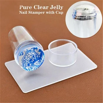 

6*2.8cm Silicone Nail Stamping Plate Scraper With Cap Transparent Nail Stamp Nail Art Templates Pure Clear Jelly 2 PCS/Set