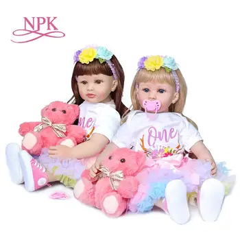 

60CM NPK lifelike bebe doll reborn baby soft Silicone cloth body girl baby doll two hair colors for children's birthday gifts