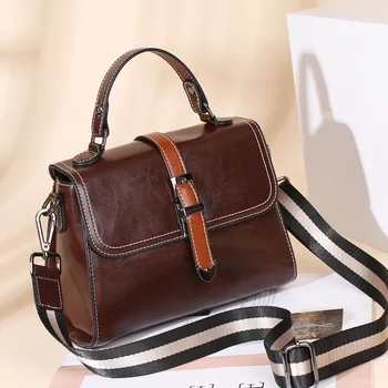

Vintage Genuine Leather Women Shoulder Bag 2020 Female Leather Totes Bag Luxury Women Oil Wax Leather Handbag Brand Designer