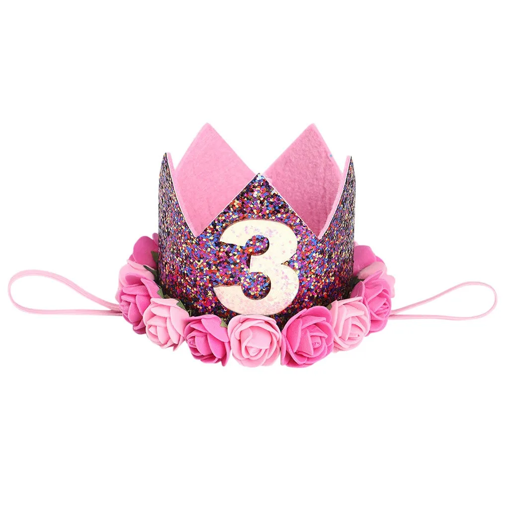 1 шт счастливые шляпы для вечеринки по случаю Дня рождения декоративная крышка один день рождения шляпа Принцесса Корона 1-й 2-й 3-й год номер детские аксессуары для волос#3 - Цвет: Бургундия