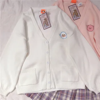 

Small Fresh Mori Girl Loose Cute Bear Knitted Sweater JK Cardigan Coat Autumn Korean Sweet Women's Casual Knitwear Tops