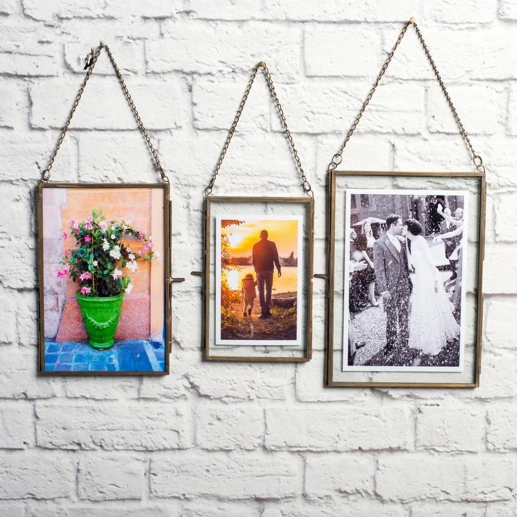 Industrial Style Double Sided Glass Photo Frame Flower Plant Wall Hanging Frame Specimen Portrait Display Holder Home Decors