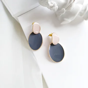 

S925 needle Women Jewelry Earrings Retro Temperament Oval Shape Grey Enamel Drop Earrings For Female Jewelry Party Gifts