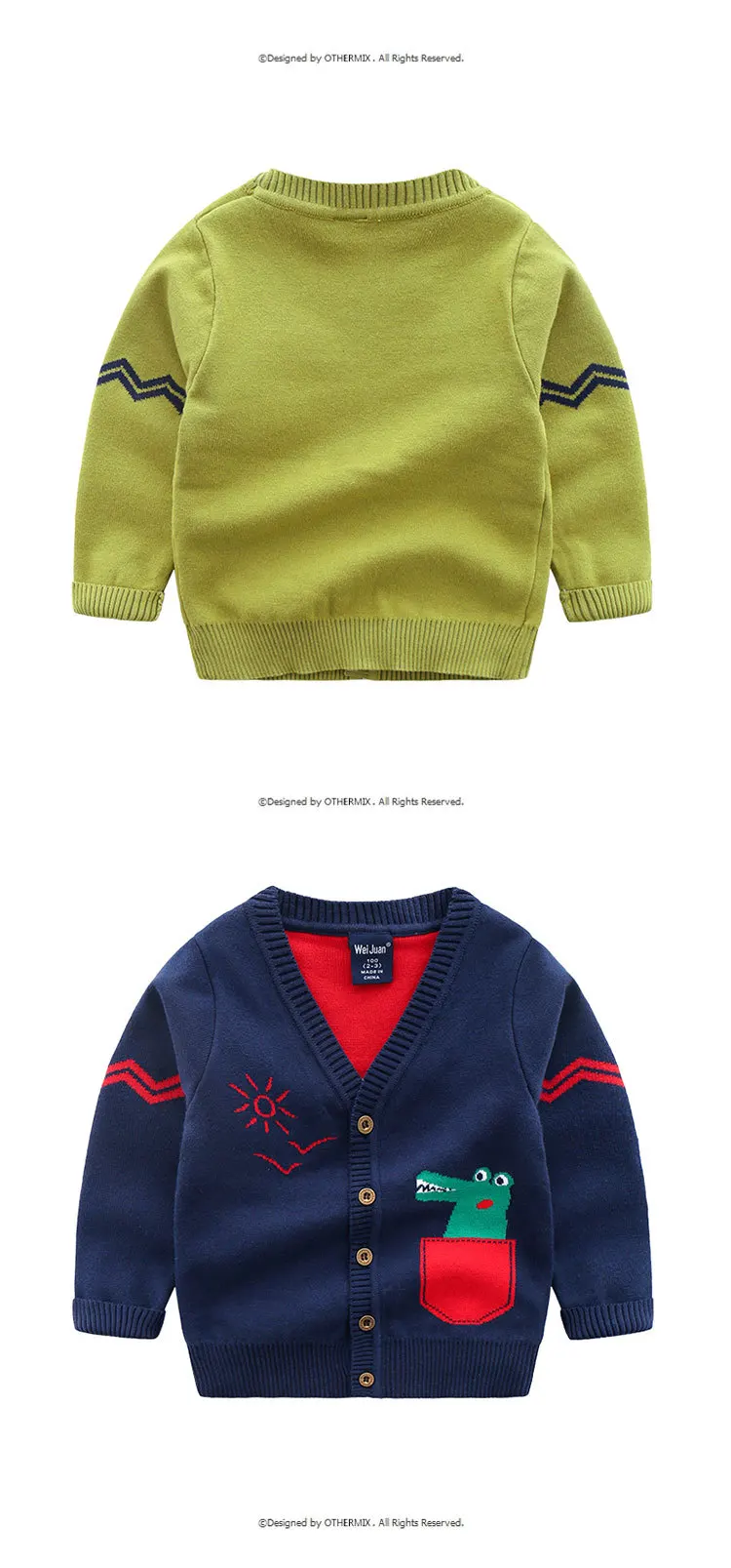 Boys’ Cardigan Coat Spring And Autumn New Style Baby Pure Cotton Sweater Cartoon Small Crocodile Fashion Sweater Fashion