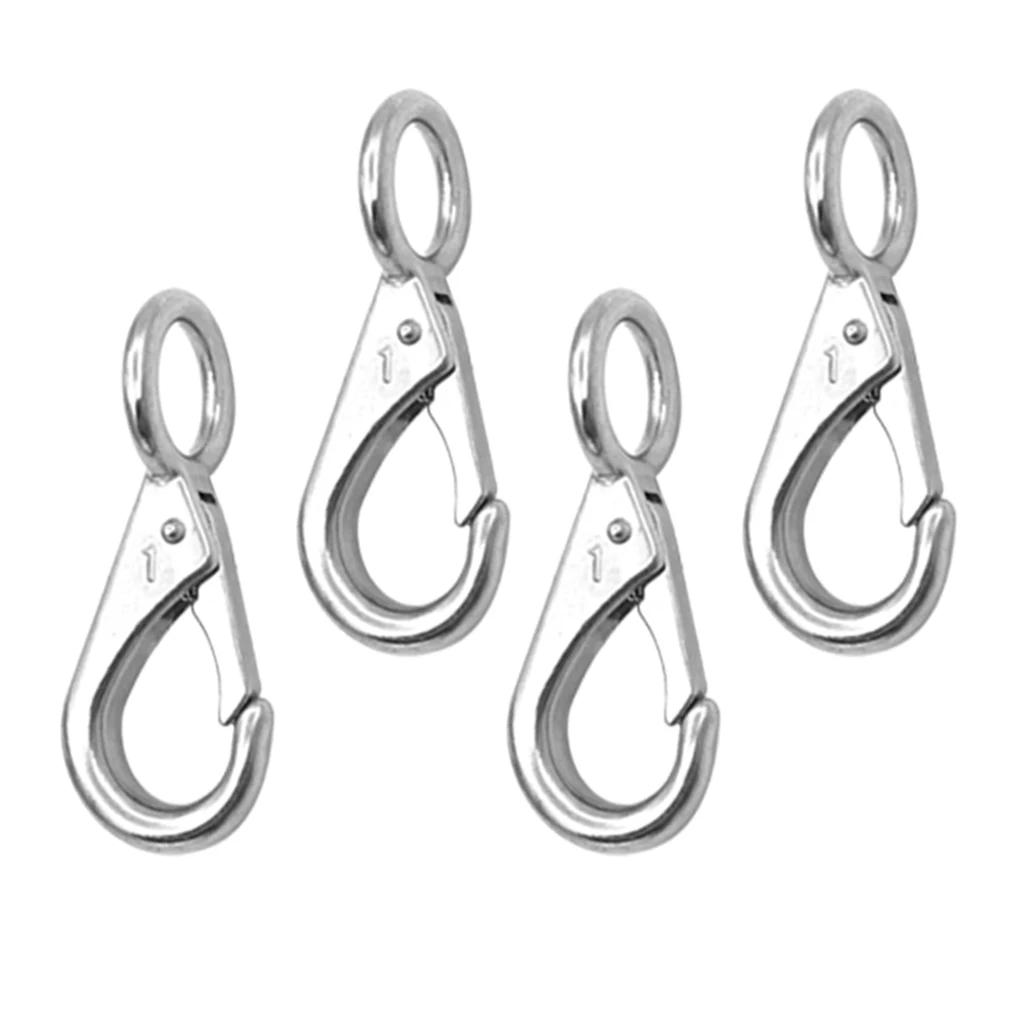 4pcs Fixed Eye Spring Snap Hook, 316 Stainless Steel Landyard Clip Safety Latch for Boat Rigging Chain, 71mm/2.8 inch
