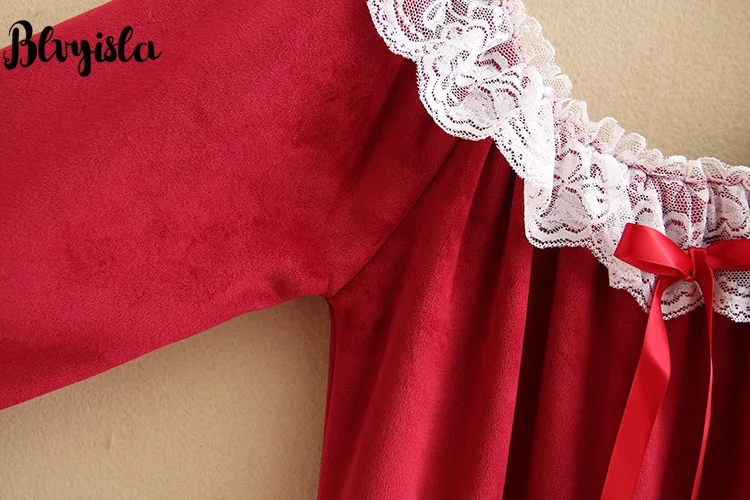 Blvyisla 5XL плюс негабаритный Красный Лолита средней длины кружева вышитые ночные рубашки сексуальные женские зимние плотные пижамы