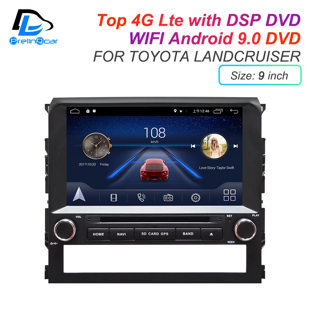 Top IPS  touch screen DSP Android 9.0 2 DIN 4g Lte radio For TOYOTA Land Cruiser 2015-2017 years GPS DVD player stereo navigation 1
