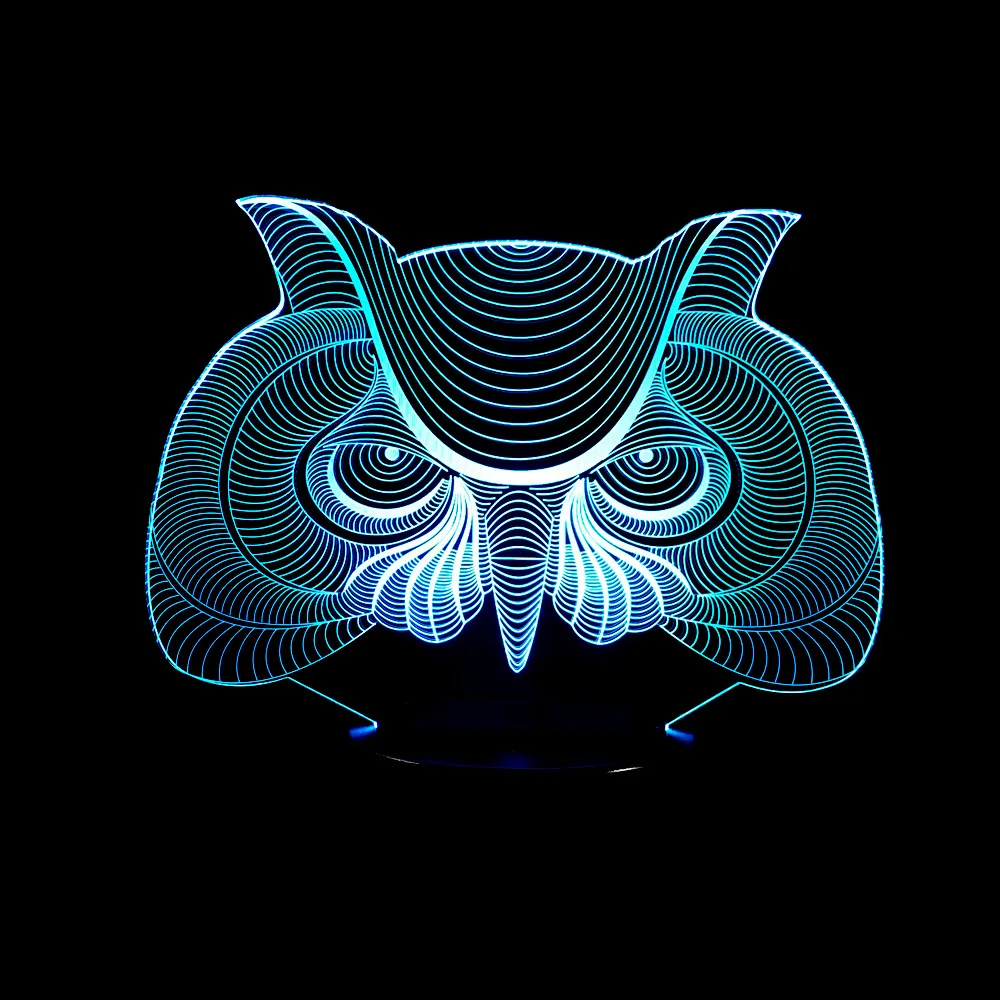 

New Style Owl Colorful Remote Control 3D Night Lamp Creative Touch Small Table Lamp Energy Saving LED Illusion Lamp