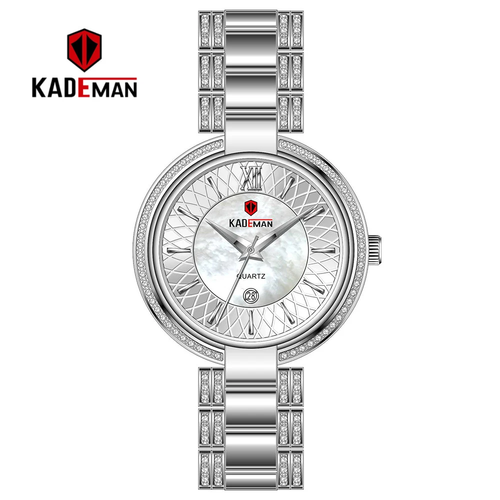 KADEMAN женские роскошные модные часы водонепроницаемые кварцевые часы Лидирующий бренд золотые полностью стальные женские наручные часы Relogio - Цвет: white