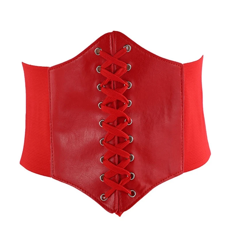 여성 가짜 가죽 언더 버스트 코르셋 허리 벨트 Steampunk 빈티지 섹시한 Bustier Criss 크로스 레이스 업 탄성 Cincher 거들