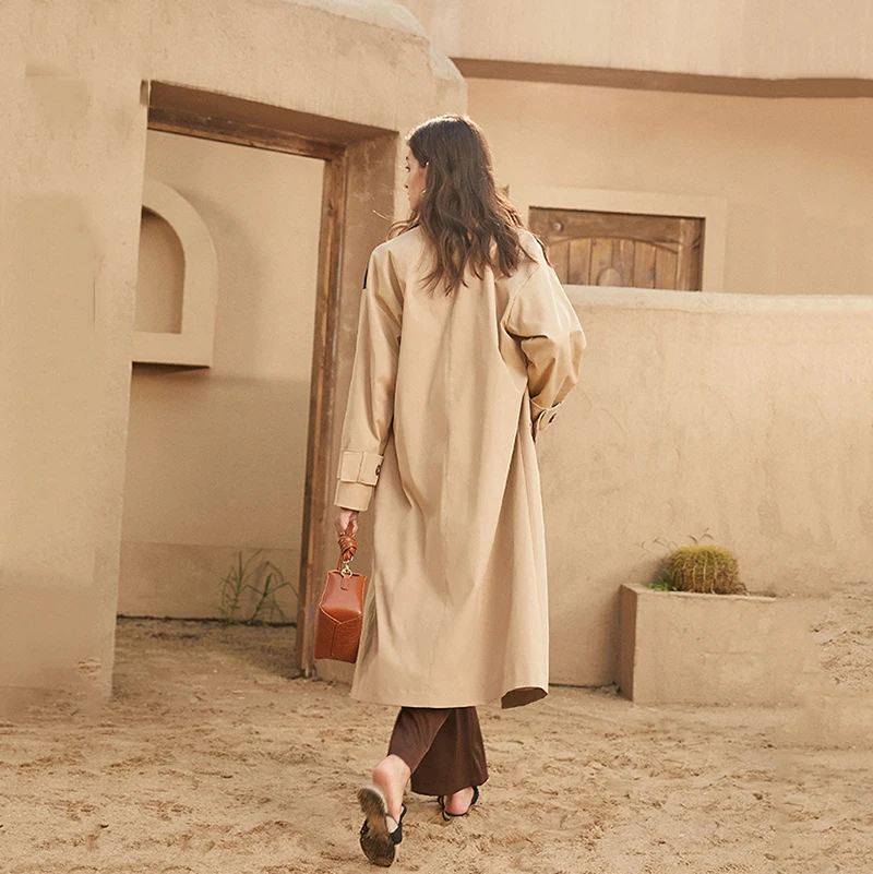 [EAM] Women Khaki Irregular Split Big Size Trench