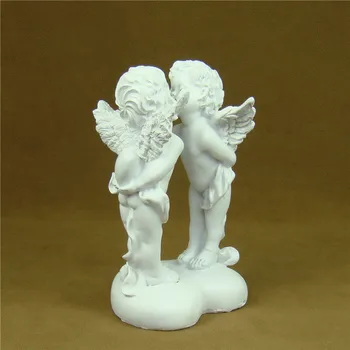 

Room Decor Adornment Heart Handicraft Figurine Resin Romantic Kiss Angel Sculpture Art Angel Lovers White Europe Desktop