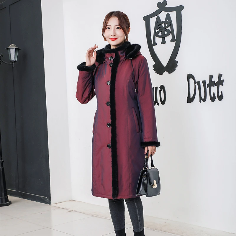 

FURSARCAR 2019 Fashion Real Mink Fur Parka Women Winter 100-103 CM Long Coat With Mink Fur Collar And Cuff Casual Warm Fur Parka